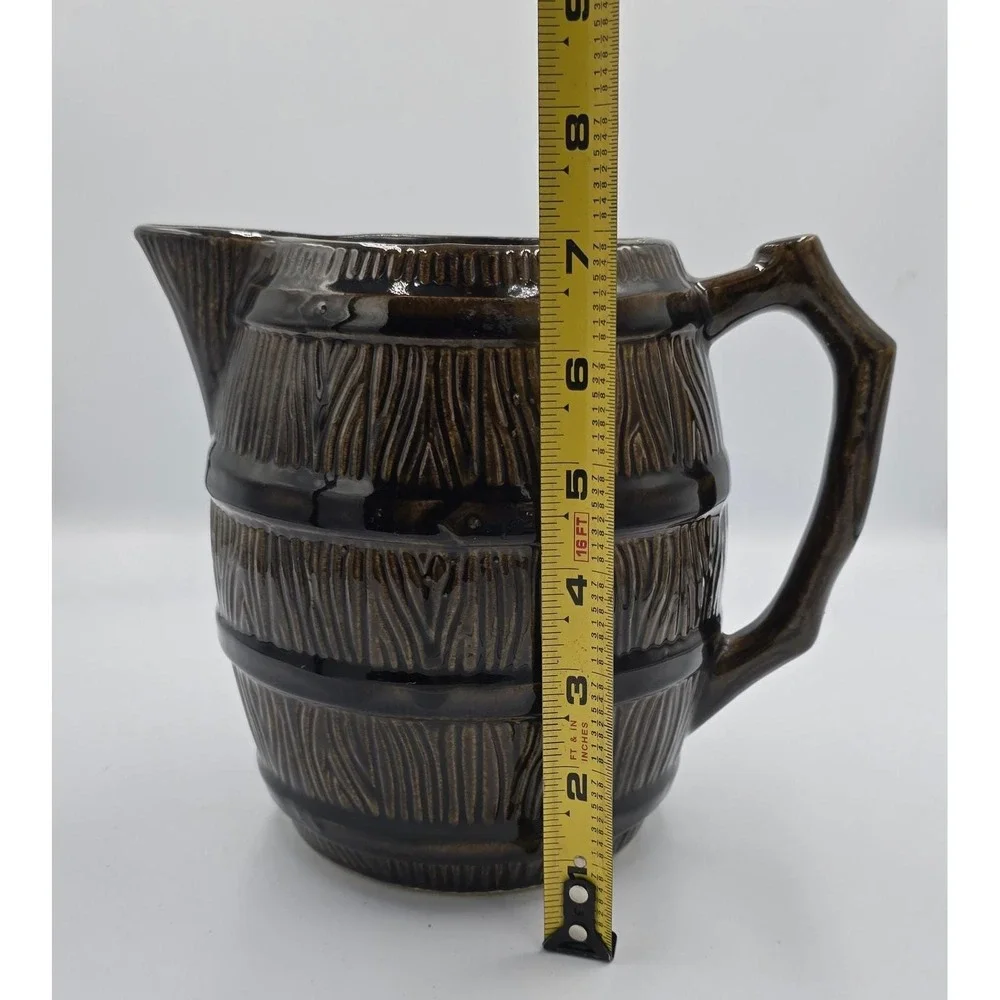 RARE Robinson Ransbottom Brown‎ Barrel Pitcher Roseville RRP Co Pottery USA Made
